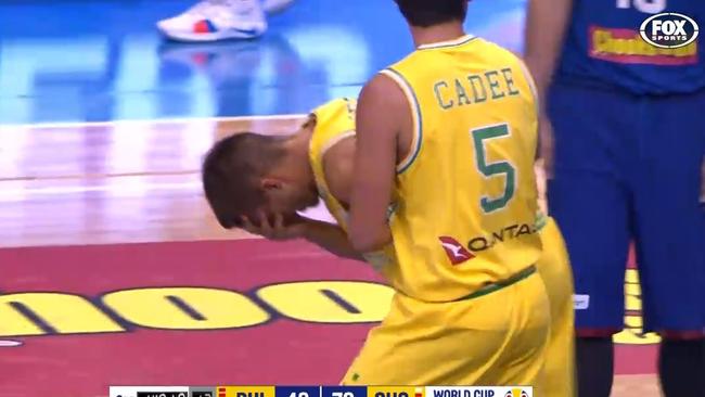 Nathan Sobey tries to recover after copping a hit. Picture: Fox Sports