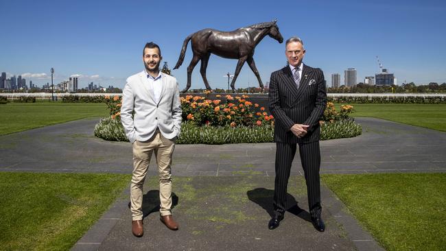 Zed Run co-founder Rob Salha with VRC chairman Neil Wilson at Flemington Racecourse. Picture: Aaron Francis/The Australian