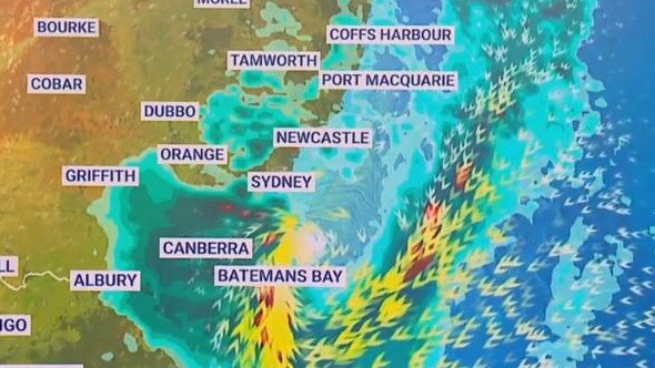 The most intense rainfall is expected from Saturday evening into Sunday morning across the southern coastal area of NSW. Picture: Sky News