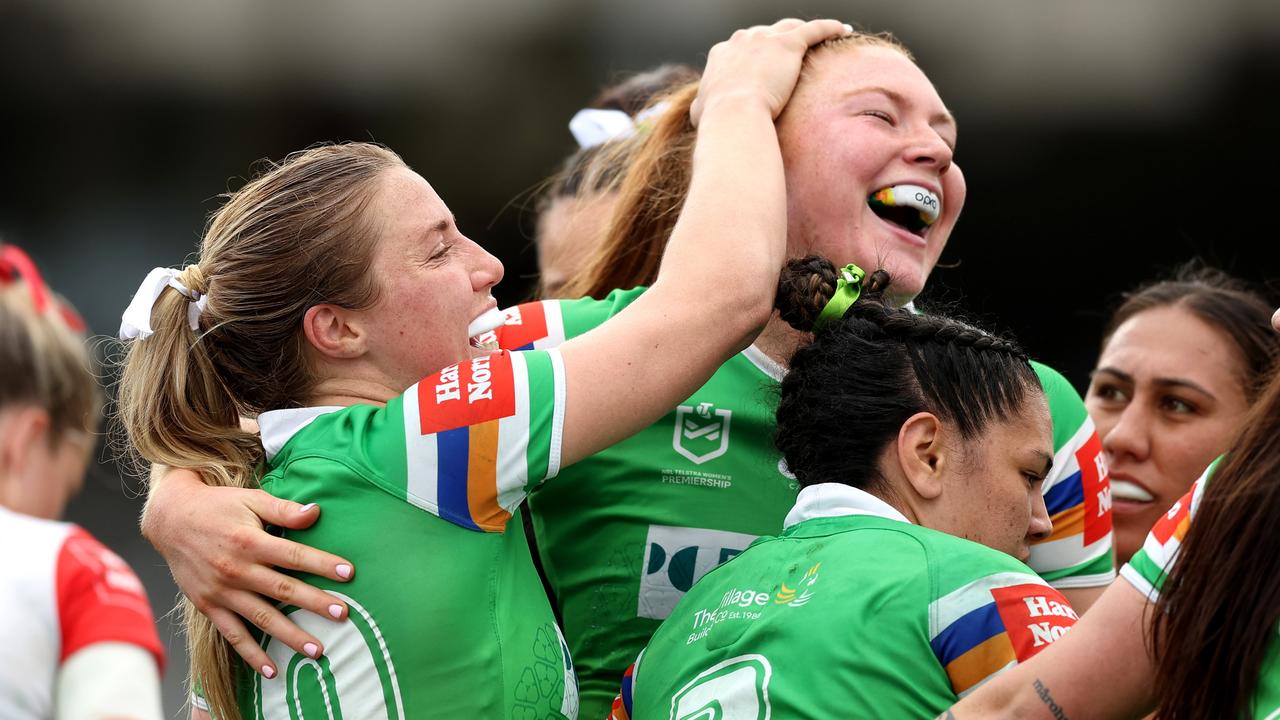 Grace Kemp scored twice to power the Raiders to a thrilling win over the Dragons. Picture: Mark Metcalfe/Getty Images