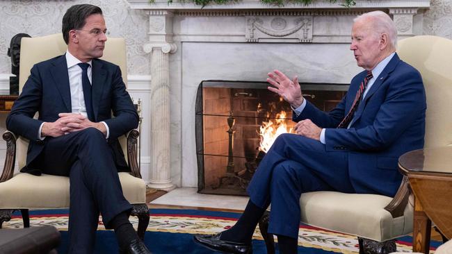 Dutch Prime Minister Mark Rutte with Joe Biden in the Oval Office in January 2023. Picture: AFP