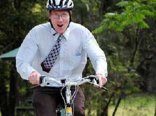 The chairman of Coffs Harbour City Council’s Cycle Committee, Cr Rodney Degens, tries out one of the new council bikes. Picture: Rob Wright