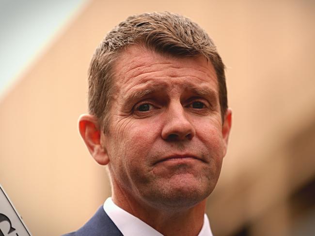 Premier Mike Baird addresses the media at Parliament House yesterday over the ban / Picture: Sam Ruttyn