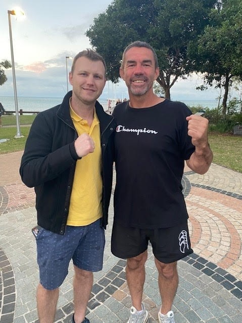 10/06/2023 - Former WBO world welterweight champion Jeff Horn, left, with Powerhouse Boxing Gym owner Rodd Hanns. Picture: Georgia’s Photography