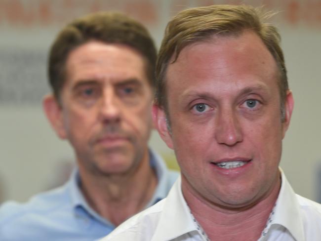 Treasurer Cameron Dick and Premier Steven Miles at the Townsville Local Disaster Co-ordination Centre. Picture: Evan Morgan