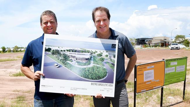 Pub owners Steve Dugan and Justin Coleman at the site of the proposed development in Muirhead. Picture: Katrina Bridgeford