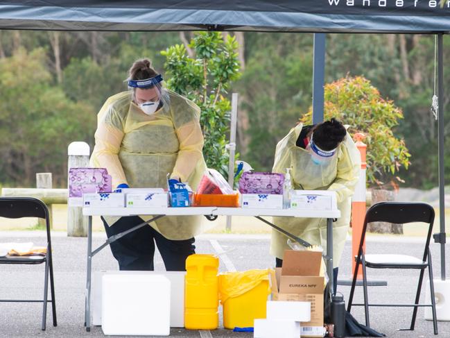 The Yamba drive through COVID-19 testing clinic opened on Thursday morning at the Raymond Laurie Sports Centre.