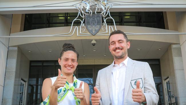 Territorians could be welcoming back Australian hockey stars Brooke Peris and Jeremy Hayward if the Government goes ahead with plans to throw a parade for returning Olympians. Picture: Glenn Campbell