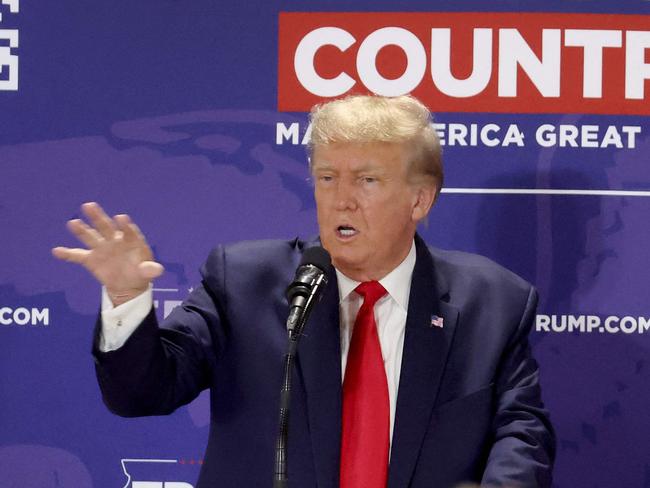 MAQUOKETA, IOWA - SEPTEMBER 20: 2024 Republican presidential candidate and former U.S. President Donald Trump speaks to guests during a "Commit To Caucus" rally at the Jackson County Fairgrounds on September 20, 2023 in Maquoketa, Iowa. The event is the first of two Trump has scheduled in Iowa today.   Scott Olson/Getty Images/AFP (Photo by SCOTT OLSON / GETTY IMAGES NORTH AMERICA / Getty Images via AFP)