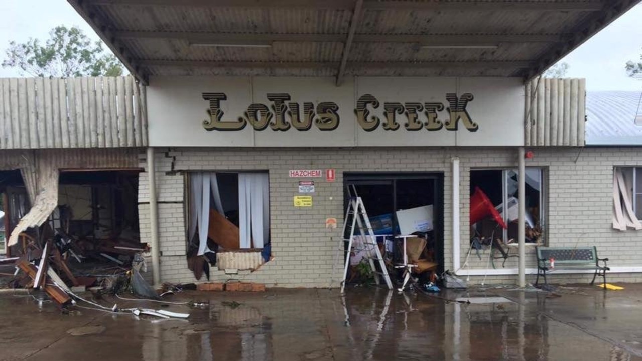 The Lotus Creek Service Station on the Marlborough-Sarina Road destroyed by flood water.