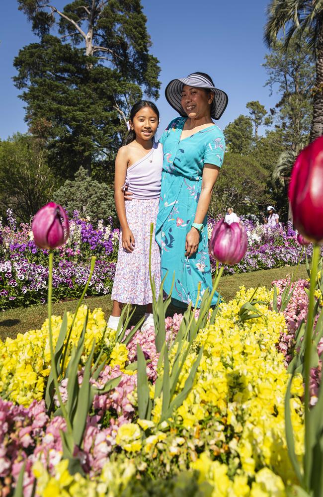 Briana Lim and mum Gieselle Lim in Queens Park for Carnival of Flowers, Saturday, September 21, 2024. Picture: Kevin Farmer