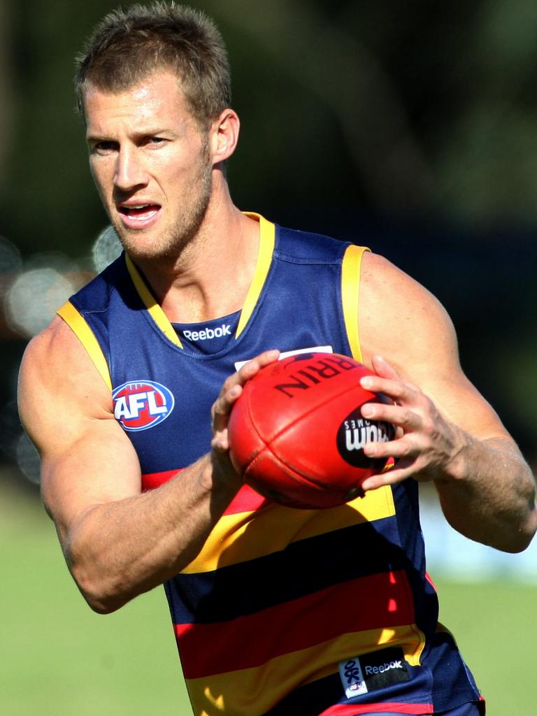 2010 - Thommo works hard at Crows training. Picture: Ray Titus