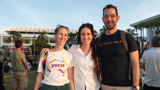 Jess Mithen, Jett Street and Stefan Hladenki at the Northern Land Council 50 Year Anniversary Concert in State Square, Parliament House, Darwin. Picture: Pema Tamang Pakhrin