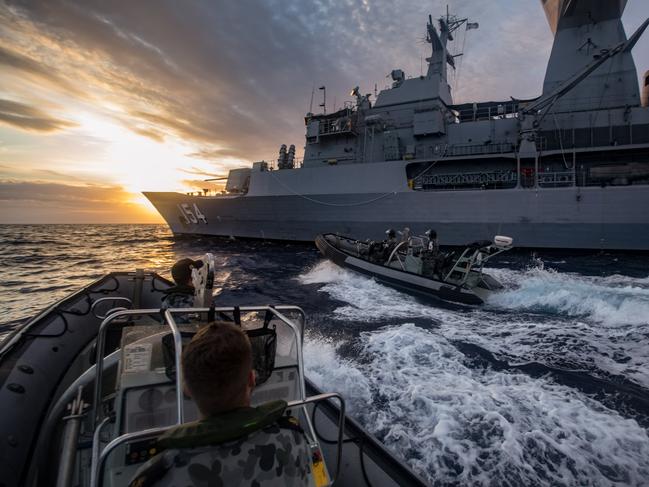 Anzac-class frigate HMAS Parramatta during drills in the Coral Sea.