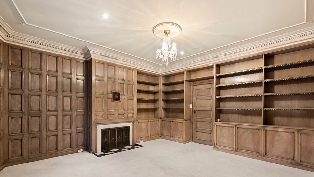Cloyne’s timber-panelled library once served as an opulent study, complete with fireplace, leadlight windows and intricate joinery.