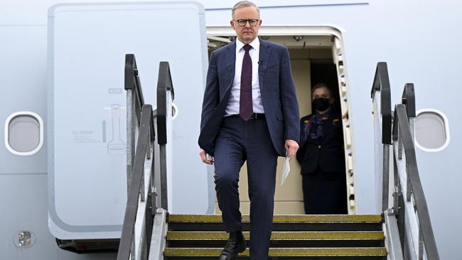 Anthony Albanese board the Prime Minister’s designated RAAF KC-30A for the Quad meeting in Japan soon after the 2022 election. Picture: NCA NewsWire / Andrew Taylor