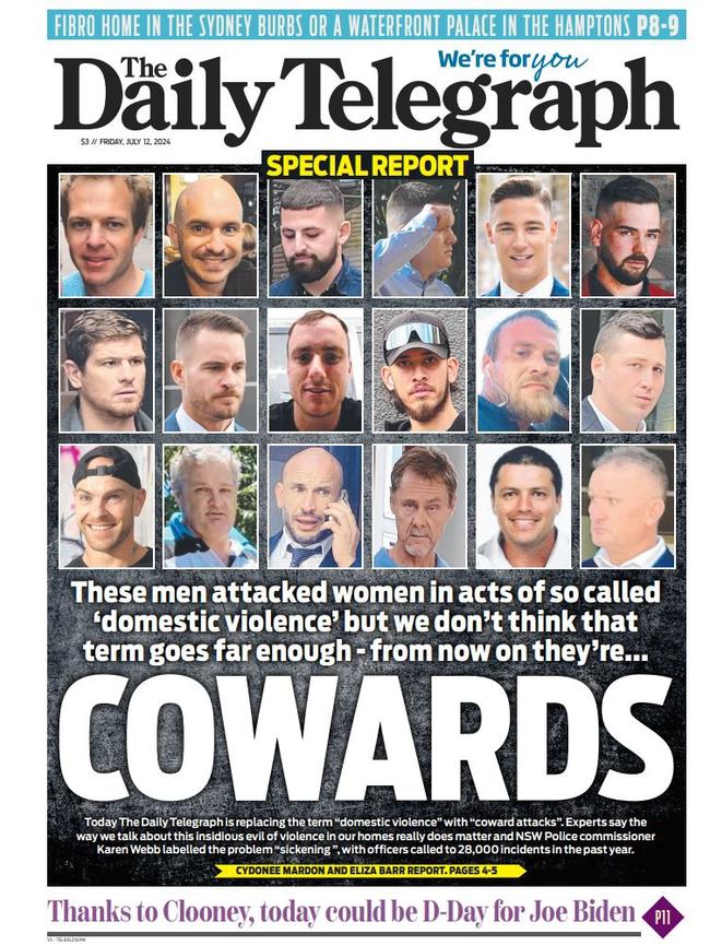 The Daily Telegraph launches its campaign to rename domestic violence offenders cowards.