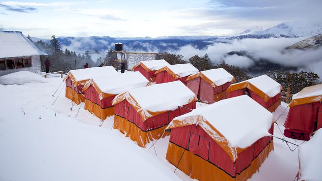 Trekker's campsite in the Annapurna region.