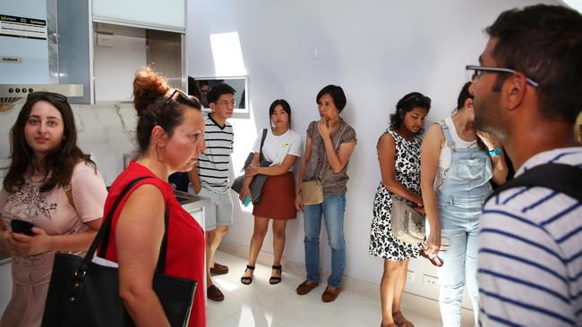 Prospective renters inspect an apartment in Sydney in 2018, when competition for homes was hot. Picture: AAP