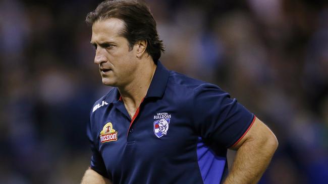 Luke Beveridge was very happy with the Bulldogs win over Adelaide. Picture: Michael Klein