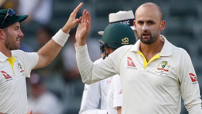 Nathan Lyon, pictured here against South Africa, took five wickets against Pakistan  A. Picture: AFP