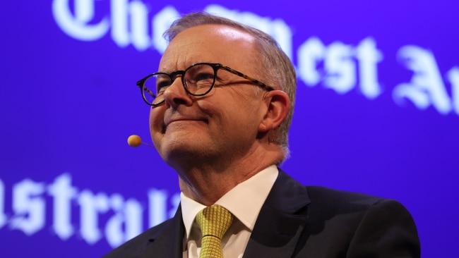 Federal Labor Leader Anthony Albanese did not speculate about stepping down if he lost the election in Perth this morning at the Leadership Matters breakfast. Picture: Sam Ruttyn
