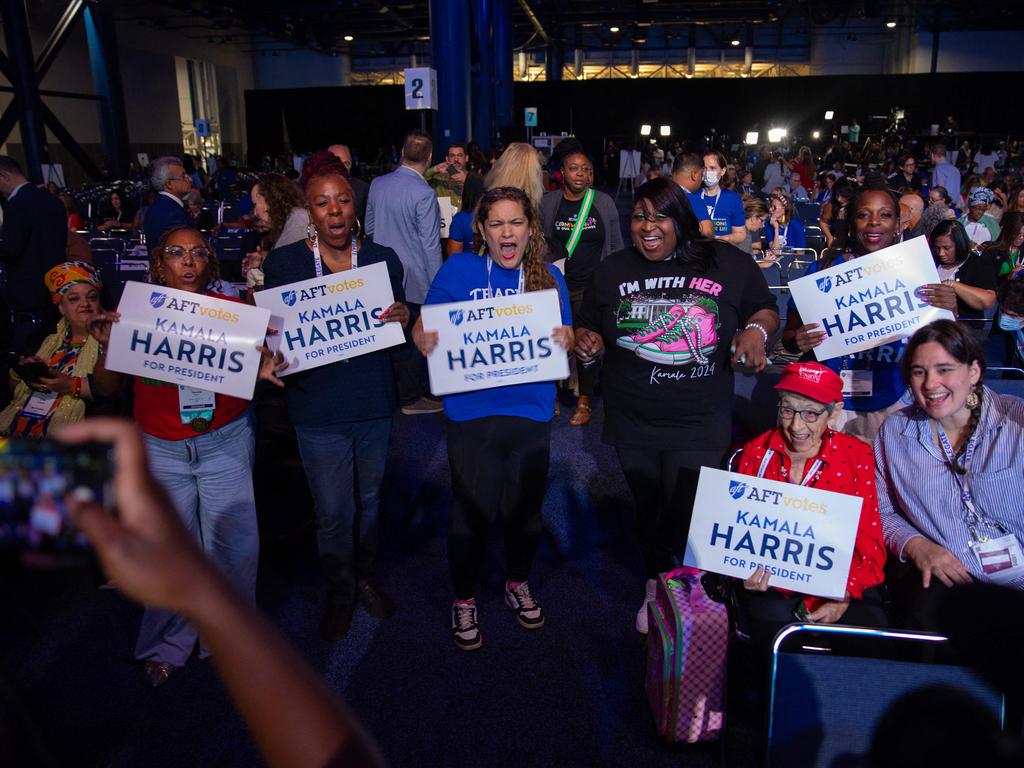 Attendees cheer during Vice President Kamala Harris' speech at the American Federation of Teachers' 88th National Convention on July 25, 2024 in Houston, Texas. Picture: Getty Images via AFP