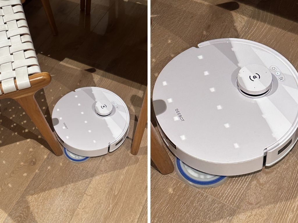 This robot vac doesn't let its round shape stop it from easily sliding between furniture and cleaning hard-to-reach areas (including the tight space around a chair leg). Picture: news.com.au/Claudia Coy