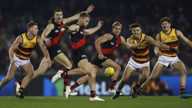 Jake Stringer drives the Bombers into attack at Marvel Stadium. Picture: Getty Images