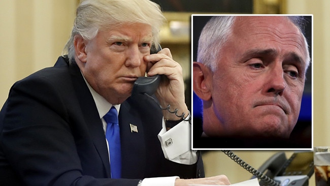 President Donald Trump speaks on the phone with Prime Minister of Australia Malcolm Turnbull in the Oval Office of the White House on January 28, 2017 in Washington. Picture: AP/Alex Brandon)