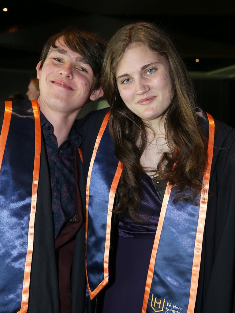 Western Heights College graduation at GMHBA stadium. Matthew Pantelimon and Caitlin Carroll. Picture: Mike Dugdale