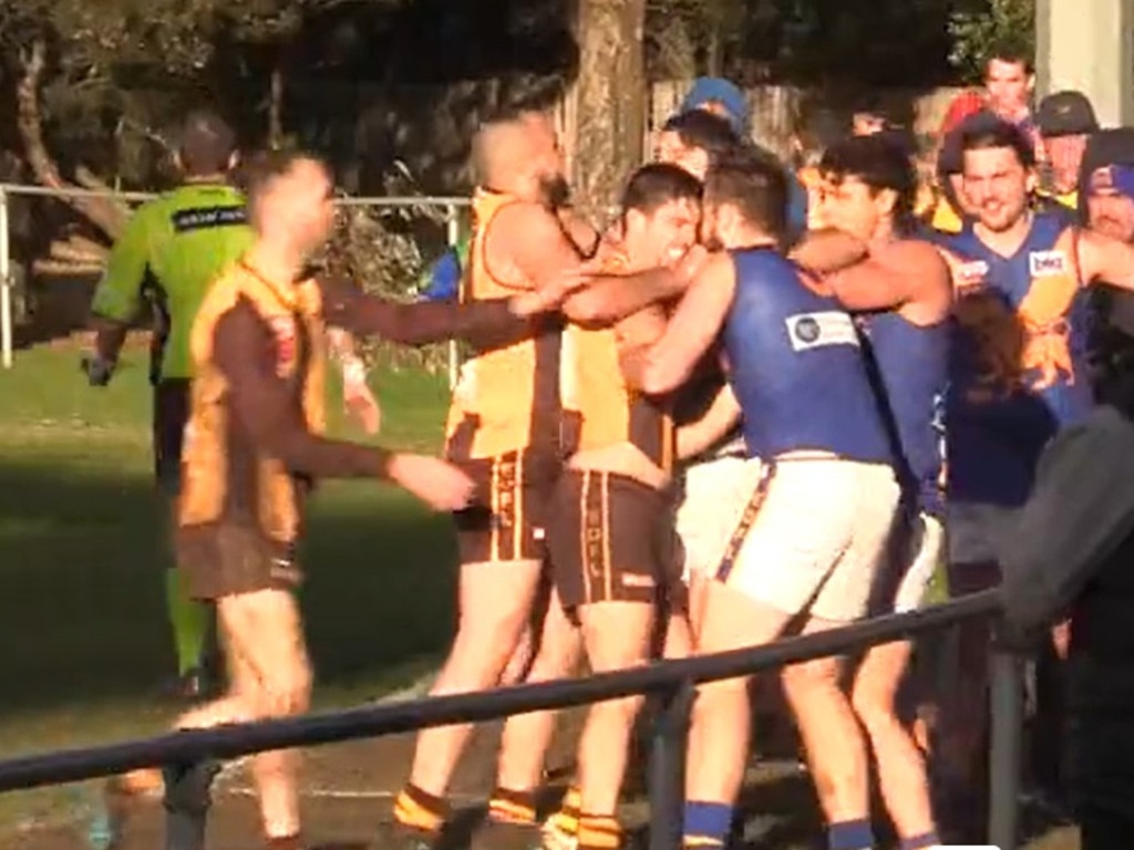 Former AFL umpire Michael Pell headbutted in a local footy game. picture: supplied