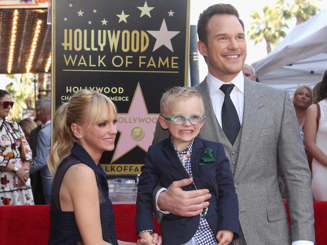 With their son Jack as Chris Pratt gets his star on the Hollywood Walk Of Fame. Picture: AFP