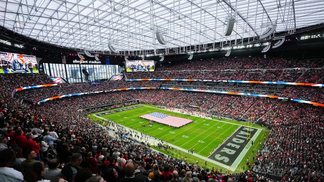 LAS VEGAS, NEVADA - JANUARY 07: A general view during the national anthem prior to a game between the Kansas City Chiefs and Las Vegas Raiders at Allegiant Stadium on January 07, 2023 in Las Vegas, Nevada. (Photo by Jeff Bottari/Getty Images)