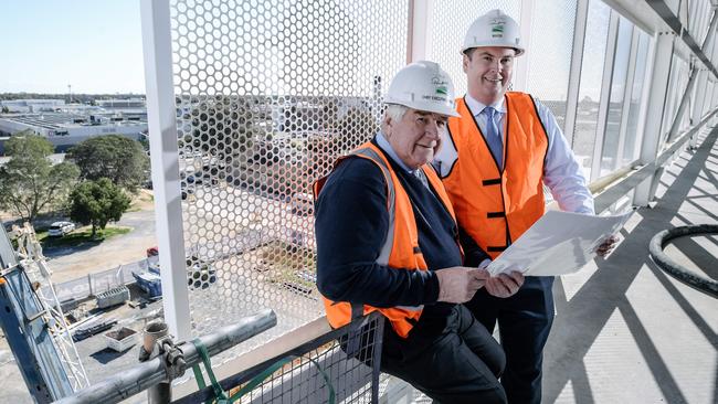 Former Playford Council chief executive Mal Hemmerling with mayor Glenn Docherty in a car park built by the council at Elizabeth.