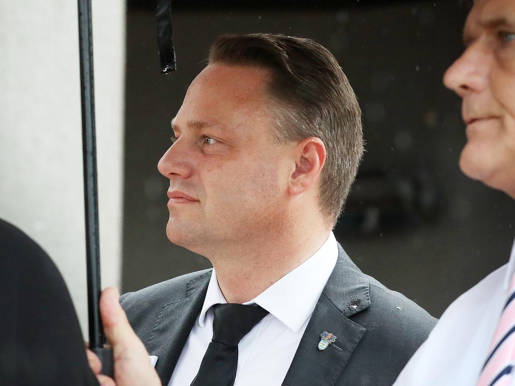 Lord Mayor Adrian Schrinner at the funeral for Hannah Clarke and her three children, Aaliyah, Laianah and Trey, in Brisbane. Picture: Liam Kidston