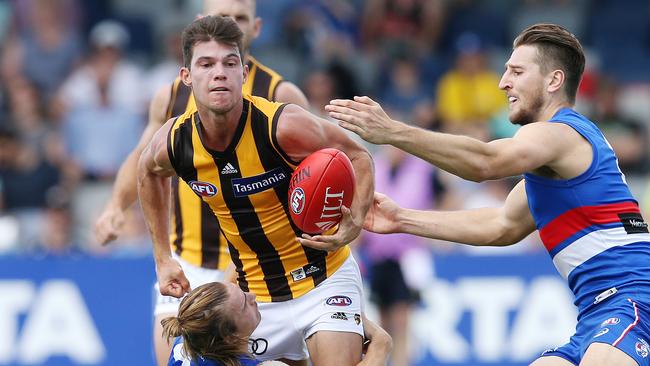 Jaeger O’Meara started well against the Bulldogs. Picture: Michael Klein