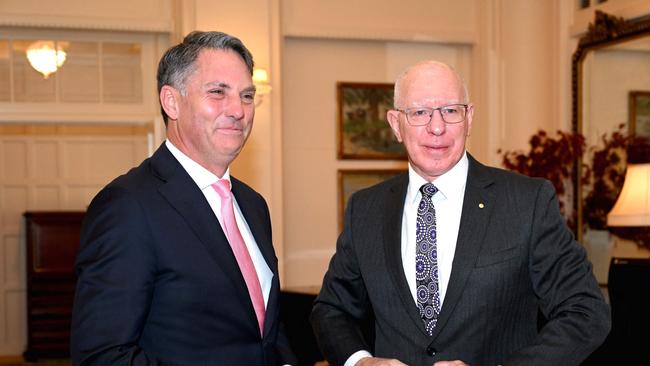 Australia's new Deputy Prime Minister Richard Marles poses for photos with Governor General David Hurley after taking his oath. Picture: AFP