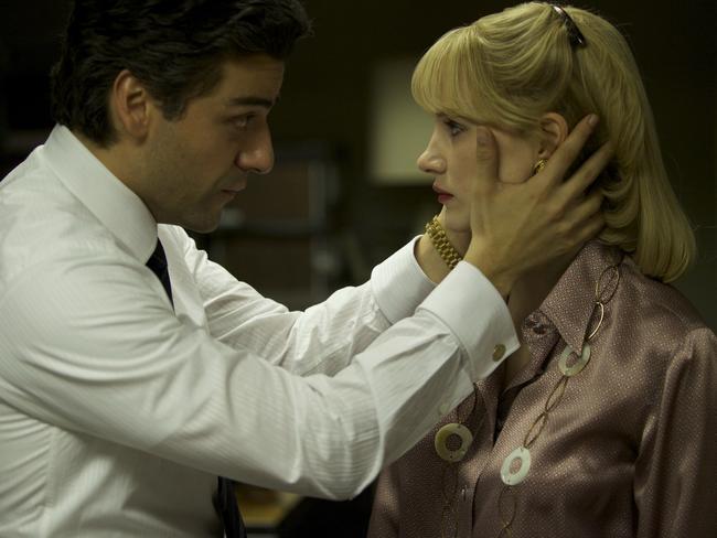 On set ... Oscar Isaac and Jessica Chastain in a scene from the movie A Most Violent Year.