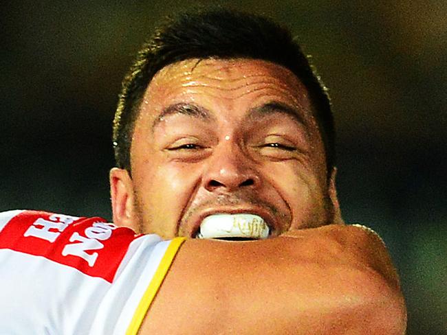 The North Queensland Cowboys v the Brisbane Broncos from 1300 Smiles Stadium. Broncos Alex Glenn tackled. Picture: Zak Simmonds.