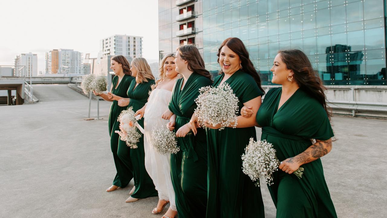 The newly married Mrs Iveson with her attendants. Picture: Ashlee Joppich Photography