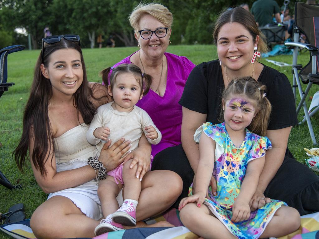 (From left) Kasota Coombes, Kyla McMillen, Theresa Purnell, Koa Purnell and Nikita Purnell. Triple M Mayoral Carols by Candlelight. Sunday 8th December, 2024. Picture: Nev Madsen.