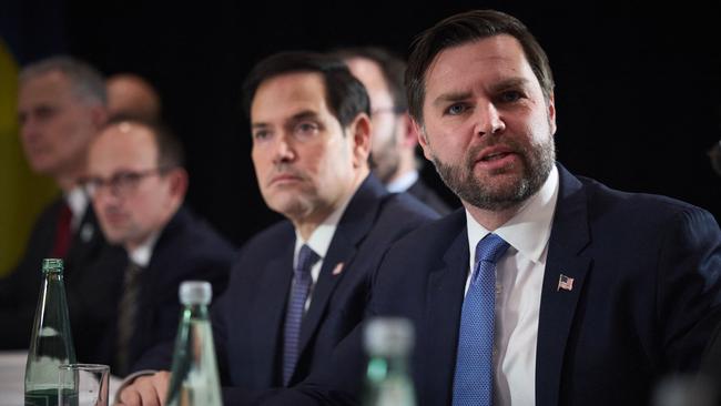JD Vance (R) and US Secretary of State Marco Rubio (2nd R) during their meeting with the President of Ukraine (not in picture) on the sidelines of the Munich Security Conference. Picture: AFP.