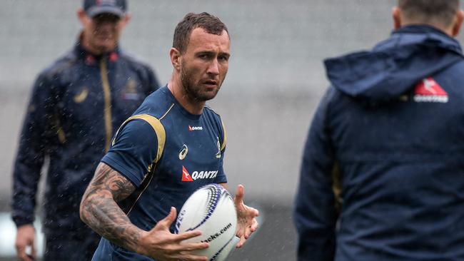 Australian playmaker Quade Cooper during the Captain's Run training session ahead of the Bledisloe Cup International Rugby Test Match at Eden Park, Auckland, New Zealand, Friday, Aug. 14, 2015. (AAP Image/ David Rowland) NO ARCHIVING