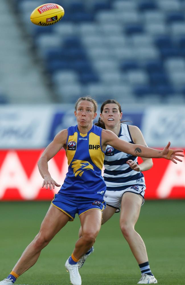 West Coast ball magnet Emma Swanson did her best to kept her side in the game. Picture: AFL Photos/Getty Images