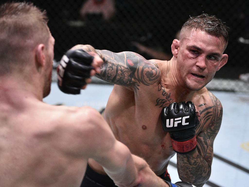 Dustin Poirier (right) has been at the centre of a social media storm for dropping his sparring partner. (Photo by Chris Unger/Zuffa LLC via Getty Images)