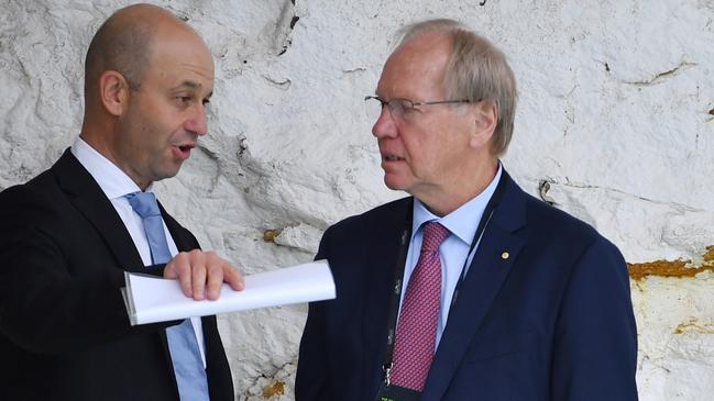 Todd Greenberg and Peter Beattie are planning for the future. Picture: AAP Image/Dean Lewins