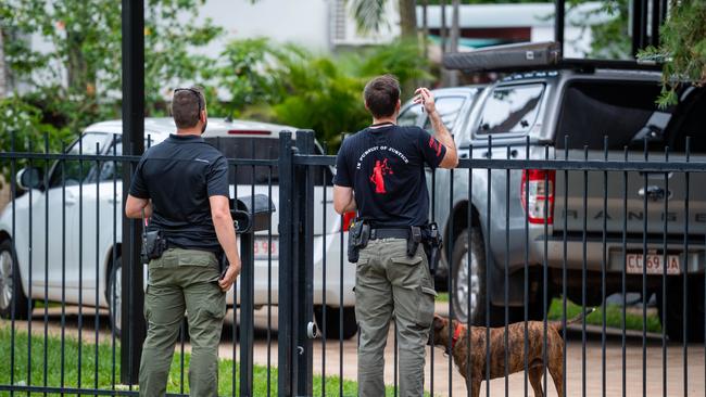 Police conduct their investigations near the scene of the incident in Jingili. Picture: Che Chorley