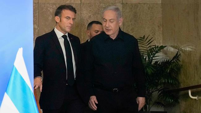 Emmanuel Macron with Benjamin Netanyahu. Picture: Christophe Ena/AFP