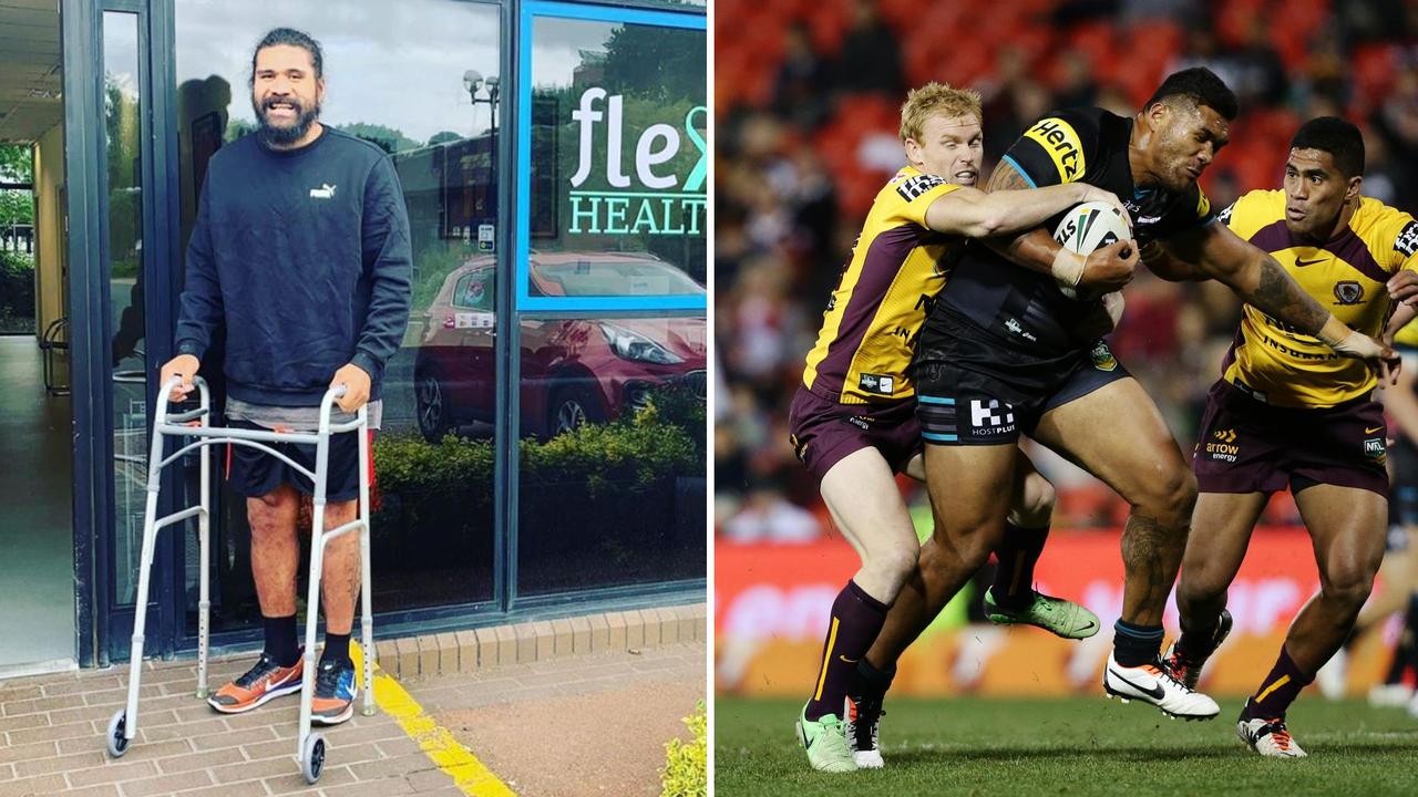 Former NRL and Super League player Mose Masoe suffered a severe spinal injury in a tackle in January 2020 and was partially paralysed. Source: Instagram @mosemasoe